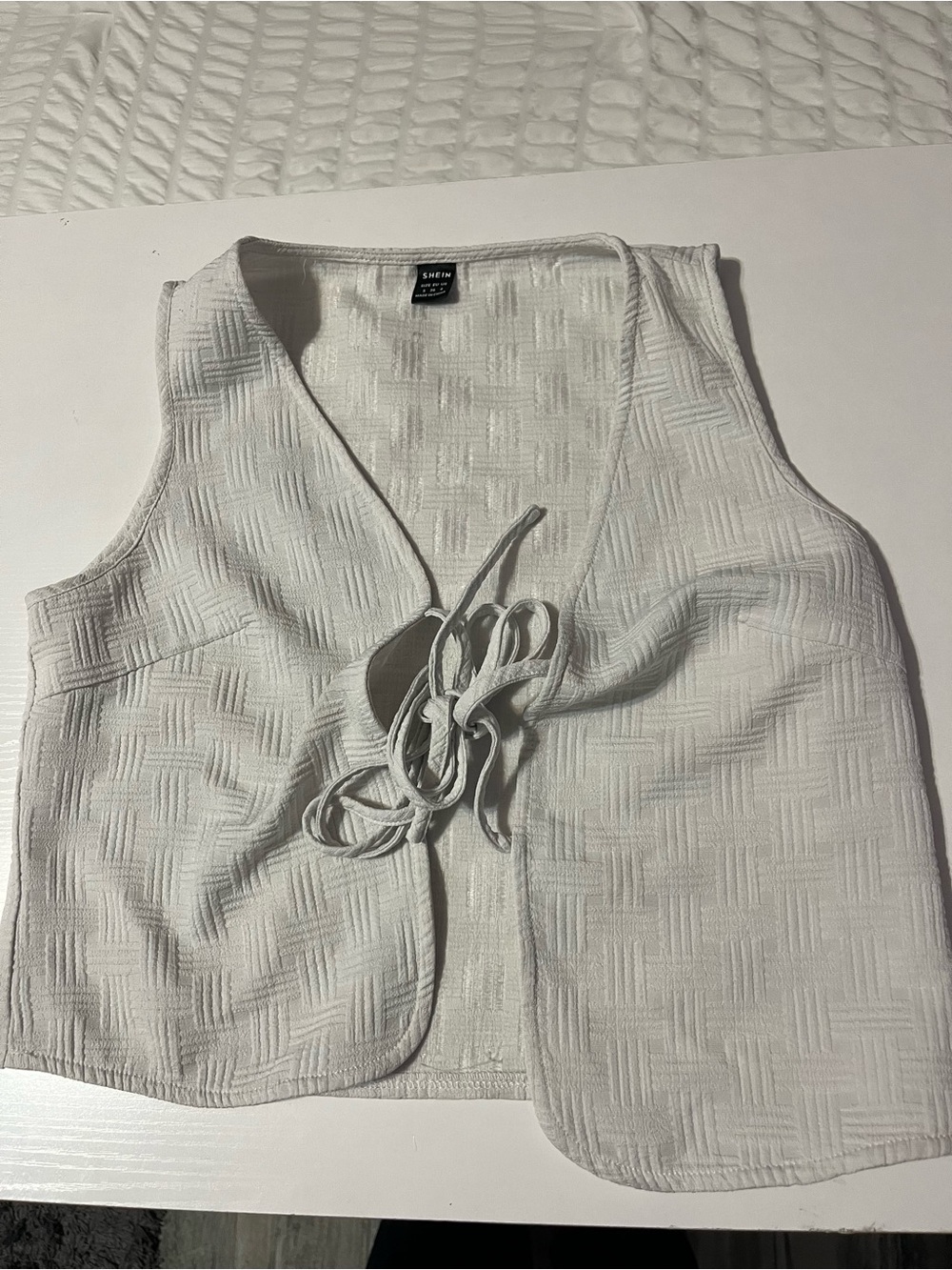 Textured Tie-Front White Women's Vest Top